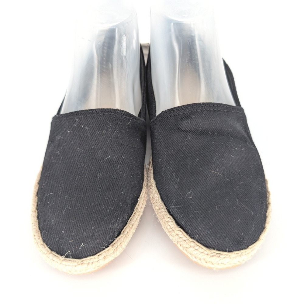 H&M Espadrille Flats Women‎ 7 Black Canvas Jute Slip On Shoes Coastal Nautical